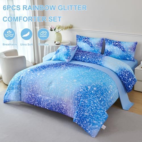 PERFEMET Blue Twin Comforter Set 6 Piece Bed in a Bag