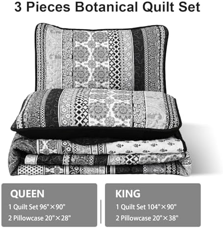 WONGS BEDDING Grey Boho Quilt Set King Size 3 pcs