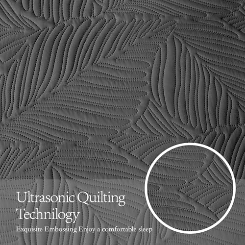 OARAGE Queen Quilt Bedding Set Black Leaf Pattern Microfiber Bedspread