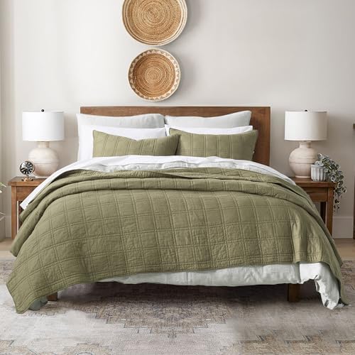 HORIMOTE HOME Cotton Quilt Set Twin Size Olive Green
