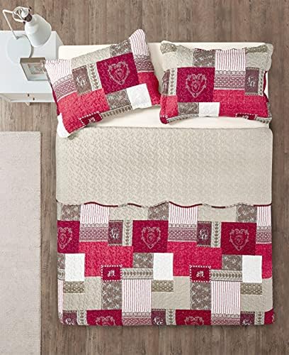 Brilliant Sunshine Burgundy Heart Love Quilt Set