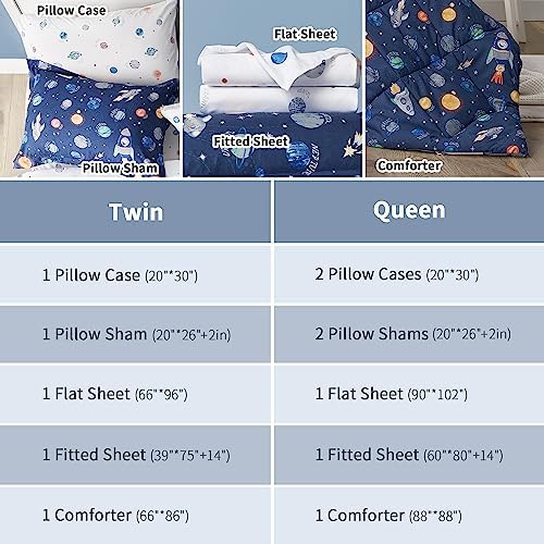 UMCHORD Kids Space Themed Bedding Set - Twin Size 5 Pieces