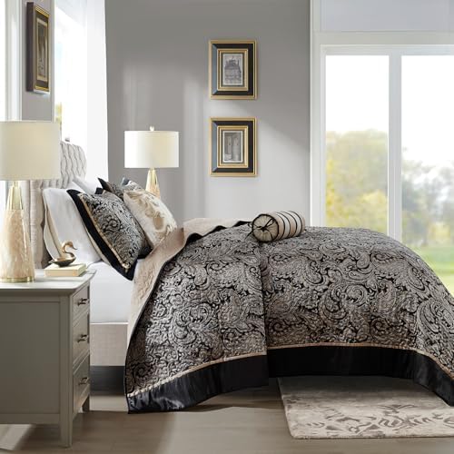 Madison Park Aubrey Reversible Bedspread Set 5 Piece Queen Black