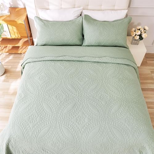 Cmfshape King Size Quilt Set Sage Green Coin Pattern 3 Piece
