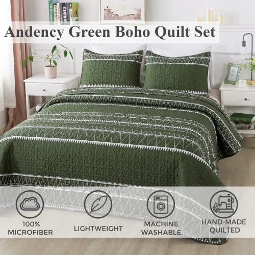 Andency Green Quilt Set California King 3Pcs