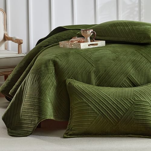 WARMDERN Velvet Quilt Set Queen Size 1
