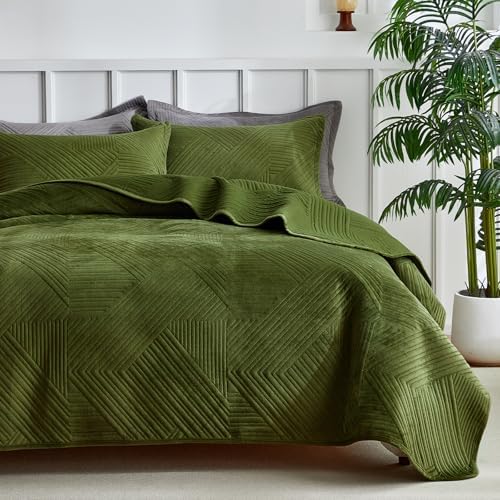 WARMDERN Velvet Quilt Set Queen Size 1