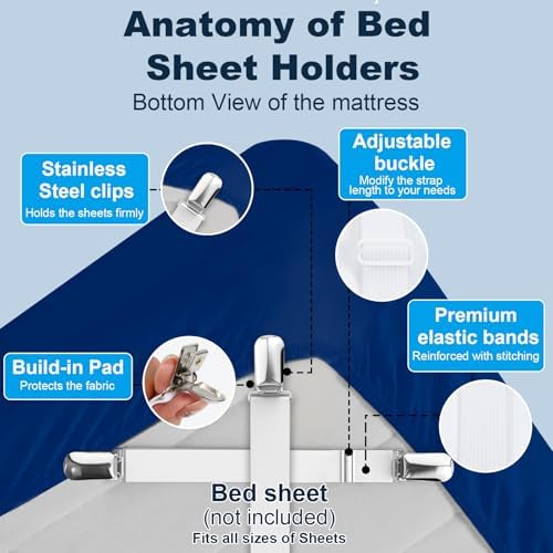 Premium Adjustable Bed Sheet Clips with Elastic Straps and Clips