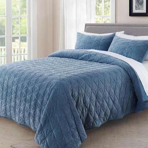 KASENTEX Velvet Queen Quilt Set with 2 Pillow Shams
