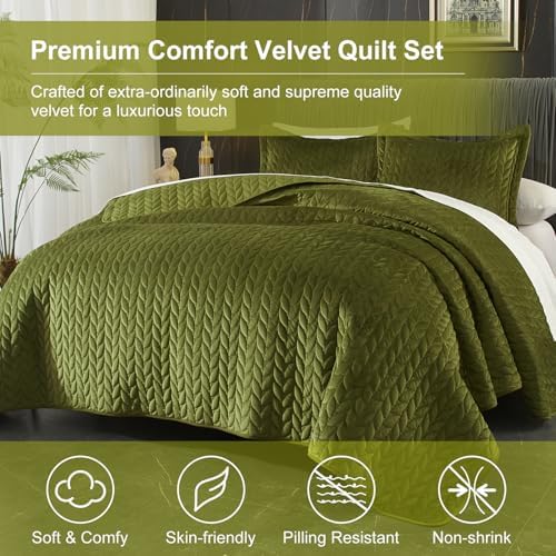 Ivellow Velvet Quilt Set Queen Size 3Pcs Luxury Comforter Bedspread