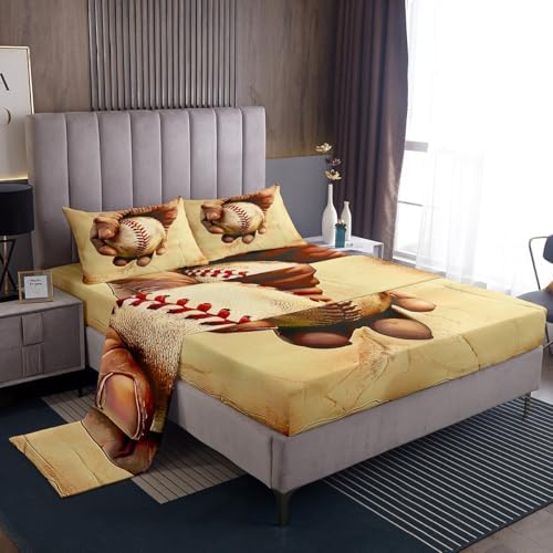 Erosebridal Baseball Bed Sheets Twin Set 3D Retro