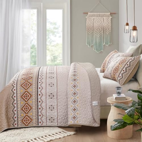 WONGS BEDDING Boho Beige Quilt Set Queen Size 1