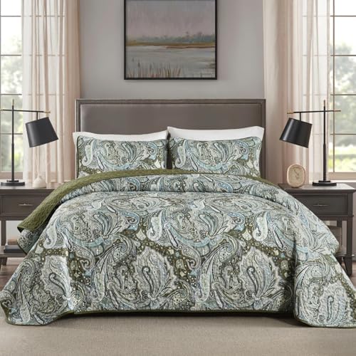 DJY Green Paisley Quilt Set King Size 3 Pieces