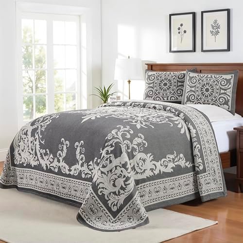 Superior Cotton Blend 3-Piece Bedspread Set King Charcoal
