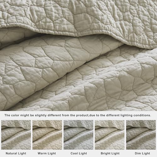 RSHARE 100 Cotton Quilt Bedding Set Queen Size Beige