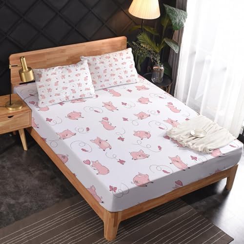 Pig Sheets Twin XL Bed Sheet Set - Kawaii Pig Kids Bedding