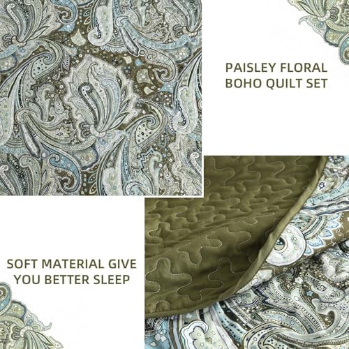 DJY Green Paisley Quilt Set King Size 3 Pieces
