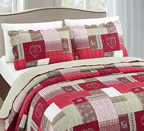 Brilliant Sunshine Burgundy Heart Love Quilt Set
