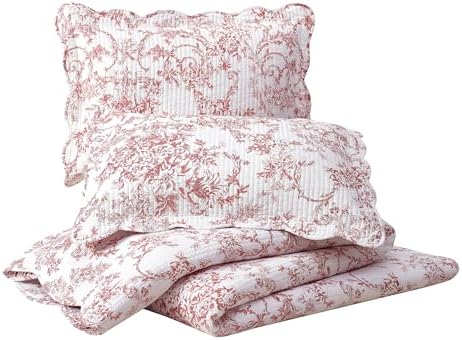 Garden Toile 3-Piece Reversible Quilt Set - Red 1