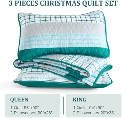 DJY Striped Quilt Set Queen Size Teal Boho
