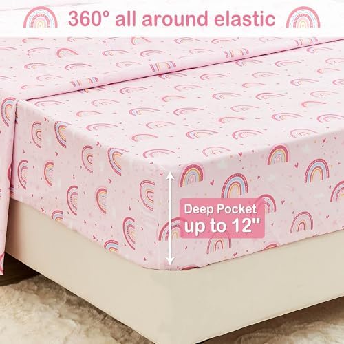 Mooreeke Kids Bed in a Bag Set 6 Pieces Twin Rainbow Pink