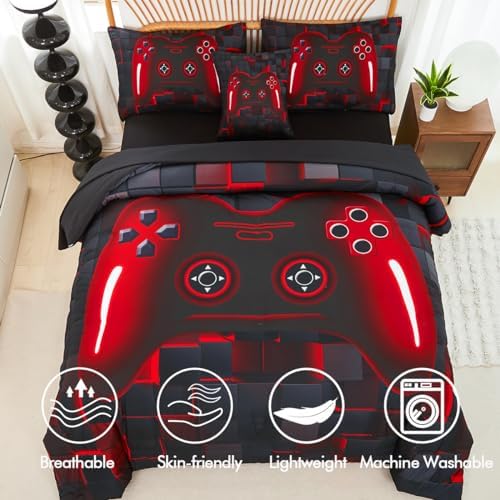 PERFEMET Boys Gaming Bedding Set Twin 6-Piece