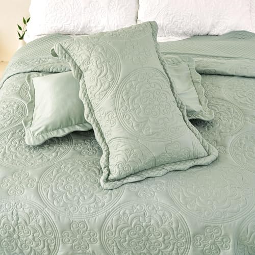 Cmfshape King Quilt Set 3PCS Sage Green Oversized 1