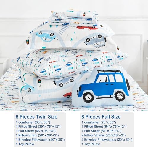 Mooreeke Kids Twin Bed in a Bag Set with Car Patterns
