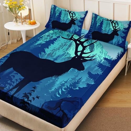 AILONEN Black Cartoon Deer Twin XL Fitted Sheet Set