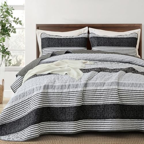 Xruibed King Size Quilt Set 3 Pieces Striped Patchwork