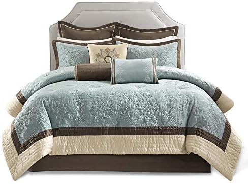 Madison Park Cozy Comforter Set Blue Queen 9 Piece