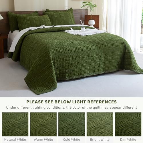 Sanracie Cotton Waffle Quilt Set King Size Olive Green