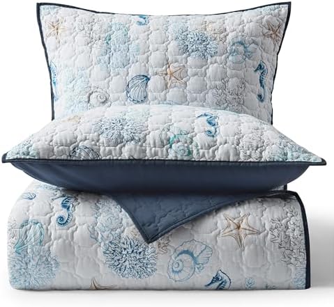 Wonderful Coastal Quilt Set Queen Size with Reversible Design