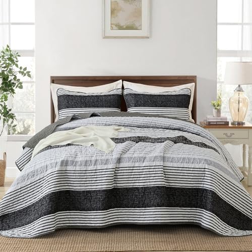 Xruibed King Size Quilt Set 3 Pieces Striped Patchwork
