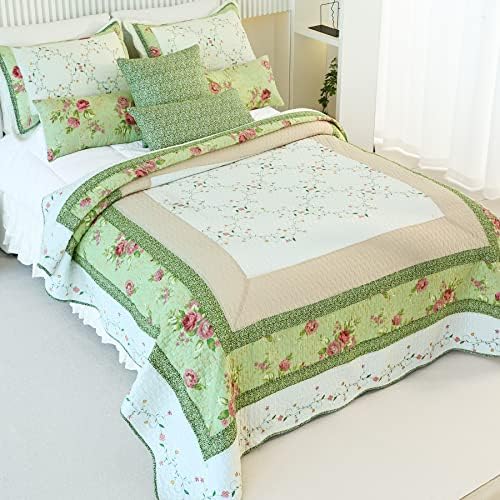 EVENHUG Cotton Patchwork Quilt Set King Size 3 Pieces