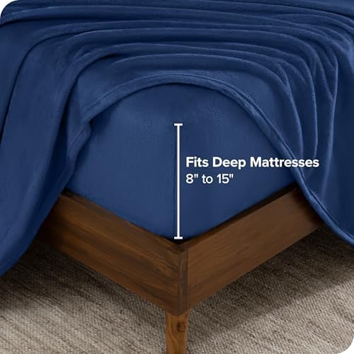 Bare Home Microplush Fleece Sheet Set Twin Dark Blue 1