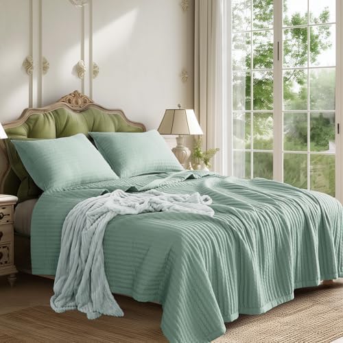 KASENTEX Oversized King Quilt Set 3 Pieces Stone-Washed Machine Washable