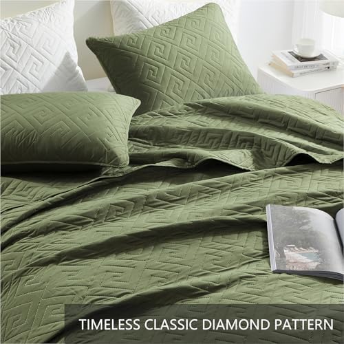 Homelike Moment King Size Quilt Set Olive Green 1