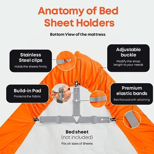 5 Stars United Bed Sheet Straps Set - 4 Pcs Grey