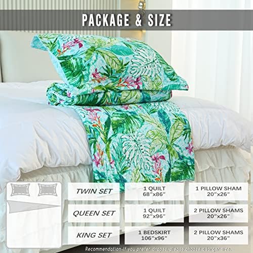 EVENHUG Green Leaf Twin Quilt Set Reversible Bedspread
