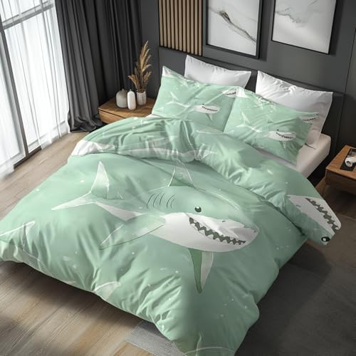 Twin Duvet Cover Shark - Cartoon Animal Kids Bedding Set 3 Piece