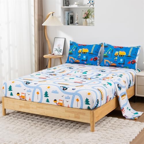 Holawakaka Boys Excavator Truck Bedding Set with Sheets
