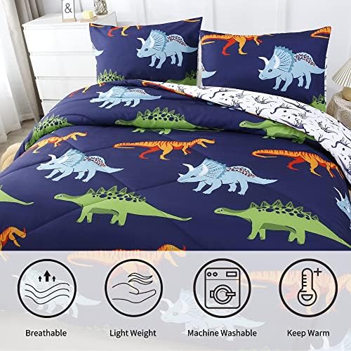 RYNGHIPY Dinosaur Comforter Set Twin Size Dark Blue Kids Bedding