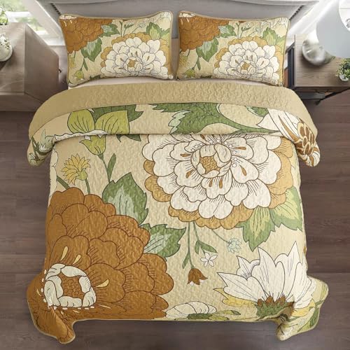 DJY Boho Floral Quilt Set King Size