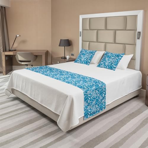 Ambesonne Aqua Bed Runner Set Blue White