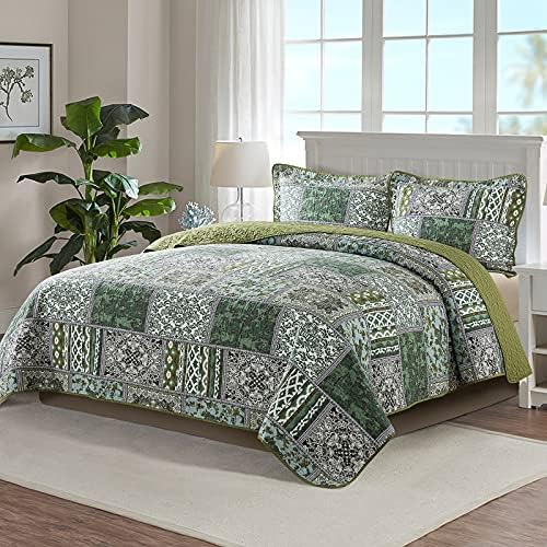 NEWLAKE Reversible Patchwork Quilt Set Queen Size 1