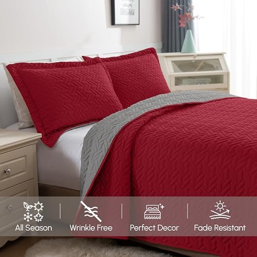 Elegant Comfort Reversible Quilt Set - Queen 3-Piece with Pillow Shams