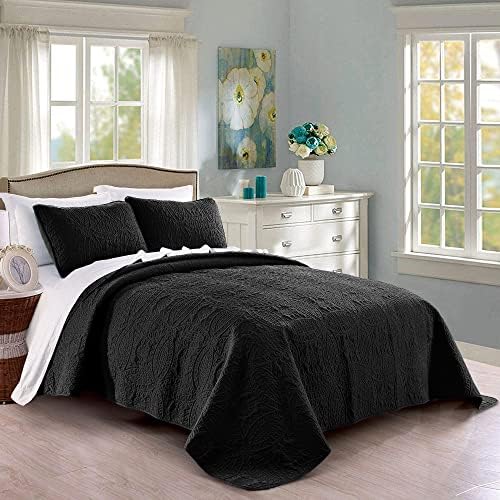 Pure Bedding Quilt Set Full Queen Black Geometric Pattern