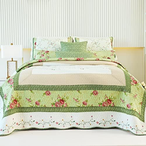 EVENHUG Cotton Patchwork Quilt Set King Size 3 Pieces