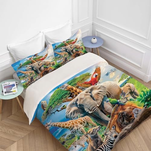 Funny Animals Duvet Cover Set 3 Pieces Jungle Print